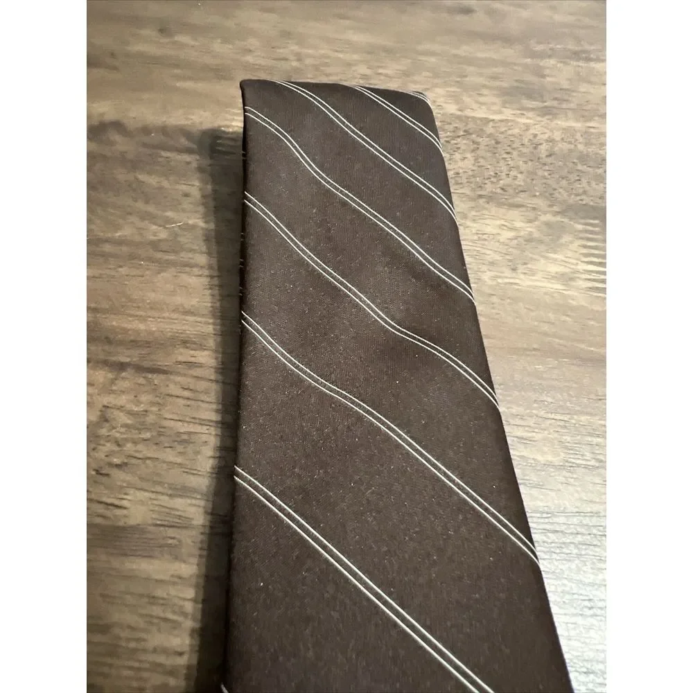 Vintage Oscar De La Renta Tie‎ Silk Blend Brown Stripes Mens Made In USA